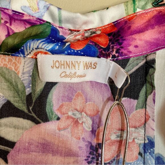 NEW Johnny Was Neon Jungle Mix Easy Patchwork Button Tunic Dress Silk Size L - Picture 14 of 16